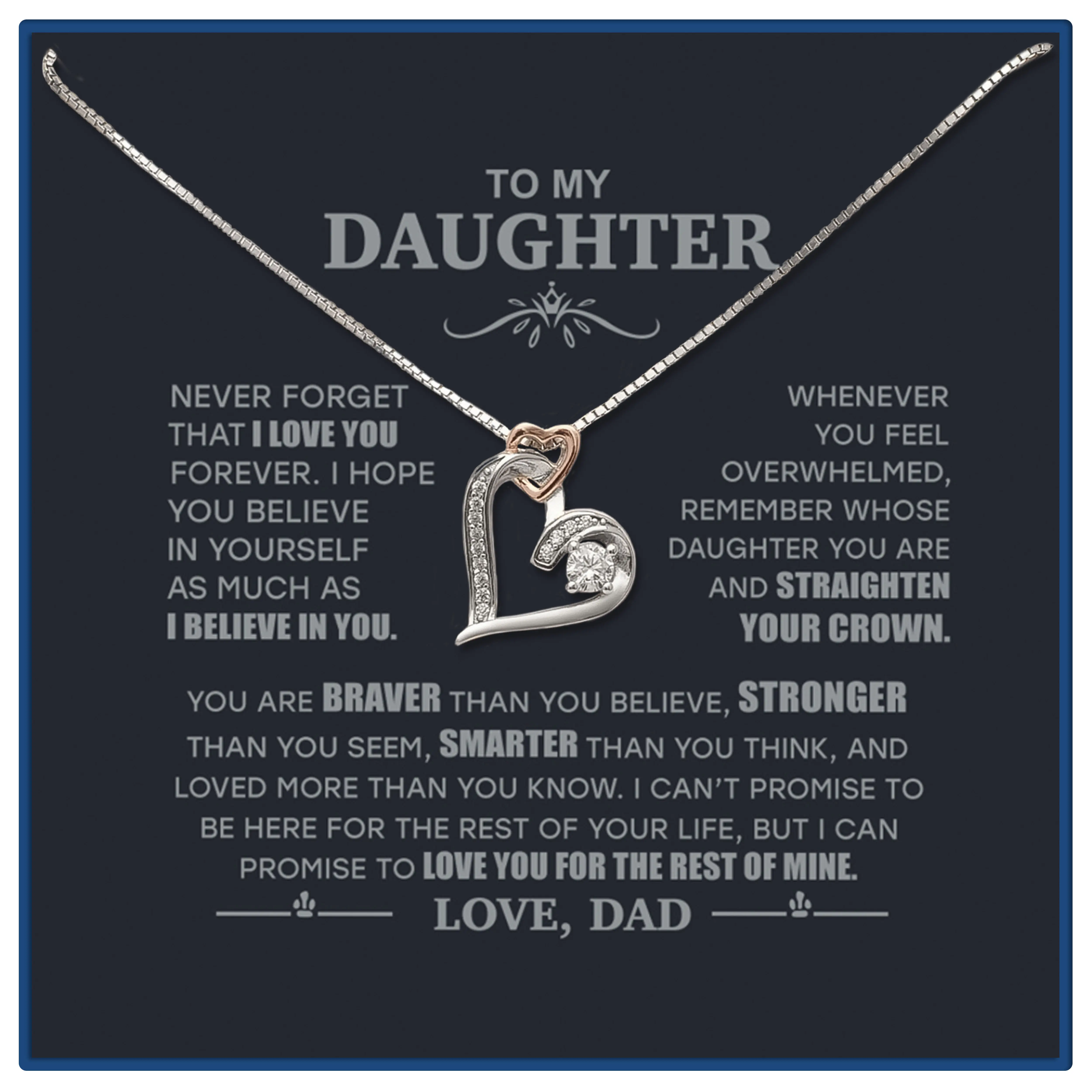 Forever Love Necklace from Dad to Daughter – 925 Sterling Silver with Cubic Zirconia, Adjustable 18-22" Chain, Perfect Birthday Graduation Christmas Jewelry Gift