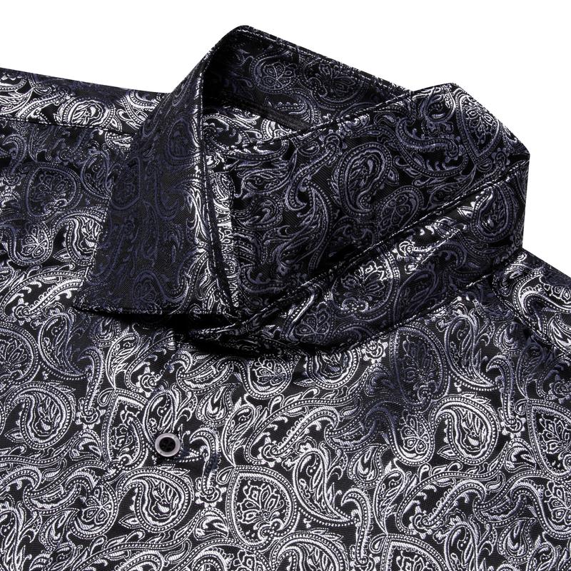 AILISUS Men's Floral Button Down Shirt Jacquard Black Gray Regular Fit Long Sleeve Shirts Wrinkle Free Classic Men Clothes Summer Daily Casual Menswear