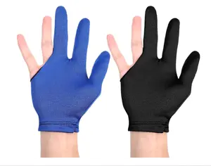 2 Pcs Billiards Glove, Breathable 3 Fingers Pool Gloves Universal Cue Nylon Elastic Billiard Gloves Accessories for Women or Men Left and Right Hand(Black,Blue)