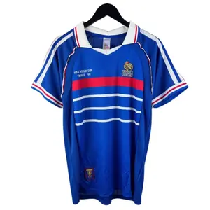 Retro Blue France Home Stadium Shirt 1998, 1998/99 Blue Color Vintage France Home Short Sleeve Soccer Jersey