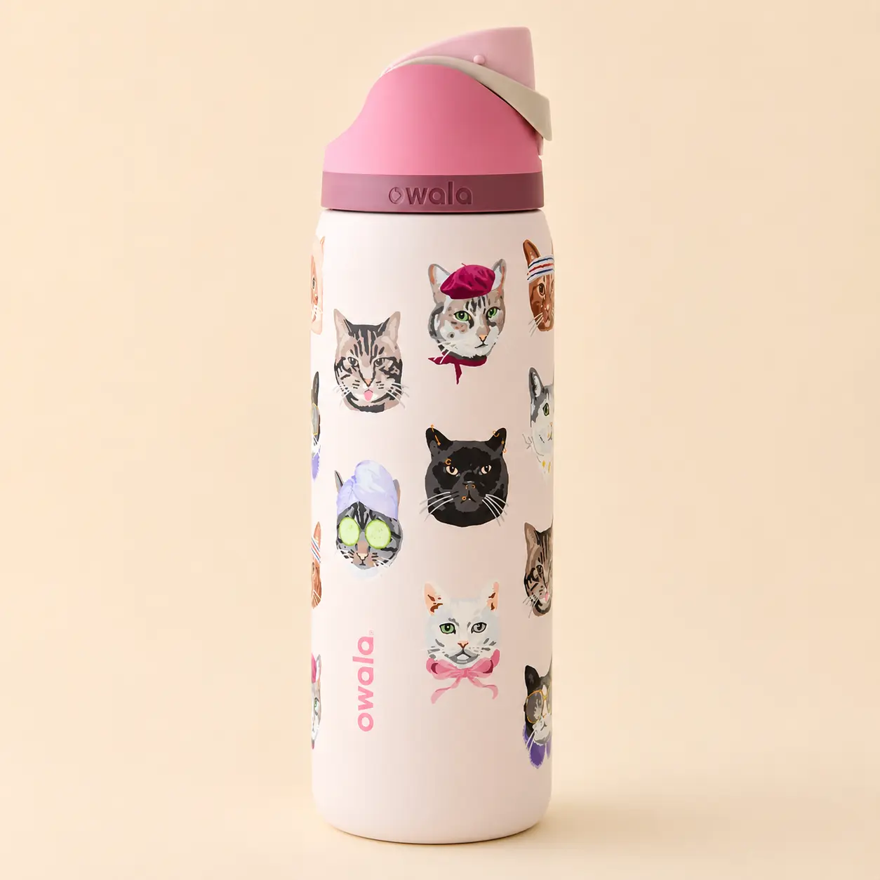 Owala FreeSip Cat Collage Limited Edition Water Bottle – Pastel Pink Cute Cat Print
