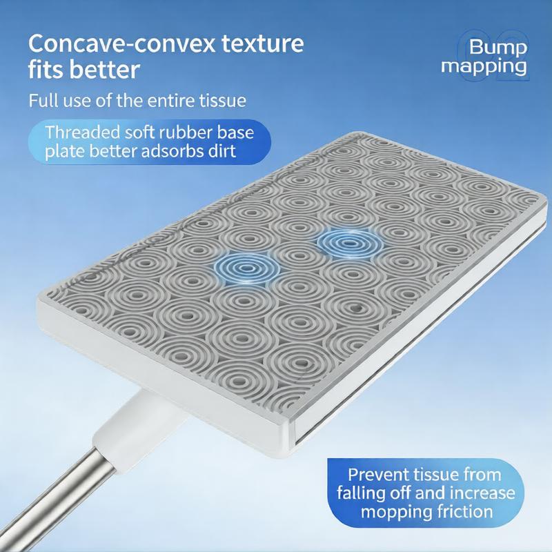 Hands-Free Press Mop, Uses Disposable Face Towel, Extra-Long Handle for Dry and Wet Cleaning