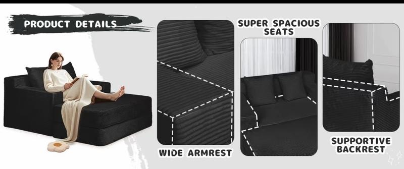 Winzoo Convertible Sofa Bed Comfortable & Cozy Design 3 in 1 Corduroy Loveseat Folding Couch Bed Foldable Chaise Lounge Chair Floor Futon Sleeper with 4 Removable Pillows for Living Room Comfortable & Cozy Design