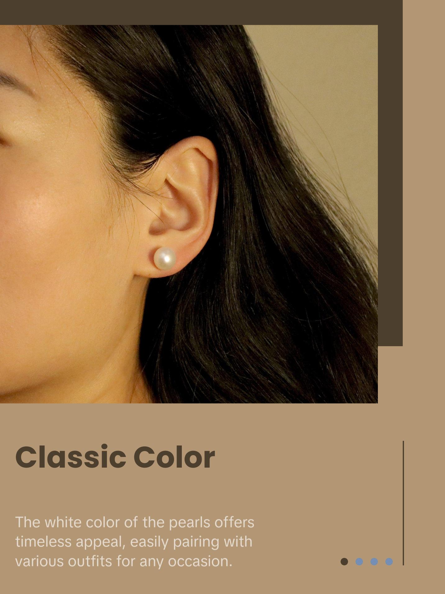 White Freshwater Pearl 10mm Stud Earrings, 925 Sterling Silver, Minimalist Earrings for Daily Wearing