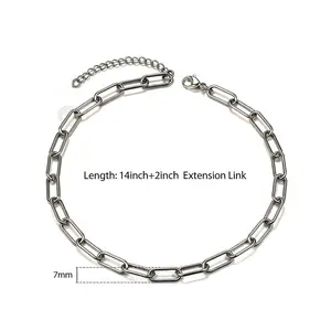 7mm Silver Color Paperclip Chain Choker Necklace For Women Female Stainless Steel Cable Link Adjustable Jewelry Valentine Gift