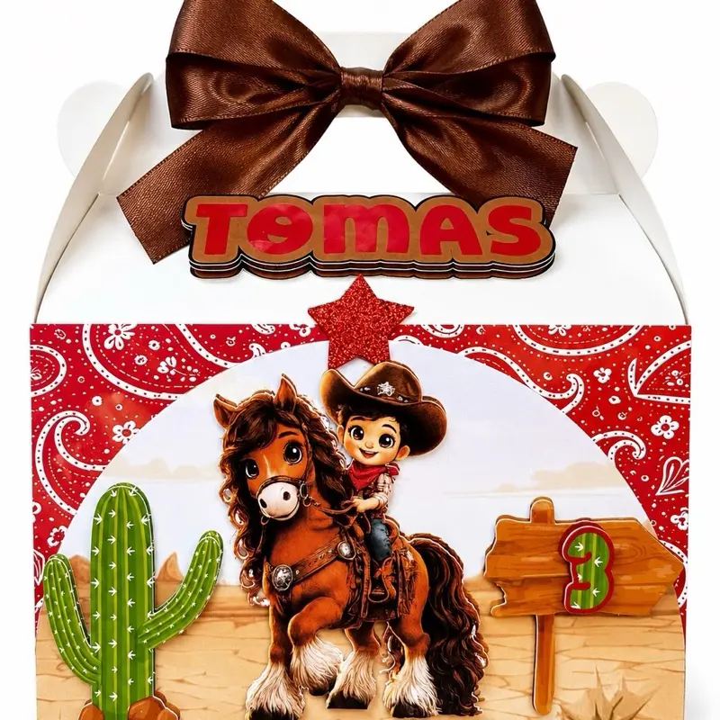 Personalized Cowboy Favor Box | Western Birthday Party Treat Box | Custom Name & Age