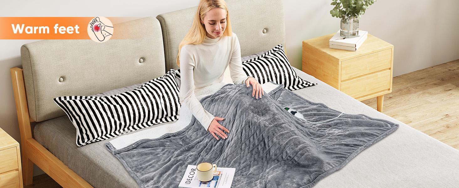 greenoak Heated Blanket Electric Throw 50"X60", Heating Blanket with 10 Heat Levels 8 Hours Auto-Off,Fleece Soft Christmas Blanket,Gifts for Grandma Seniors Mom, Misty Grey