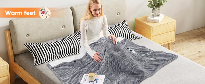 greenoak Heated Blanket Electric Throw 50"X60", Heating Blanket with 10 Heat Levels 8 Hours Auto-Off,Fleece Soft Christmas Blanket,Gifts for Grandma Seniors Mom, Misty Grey