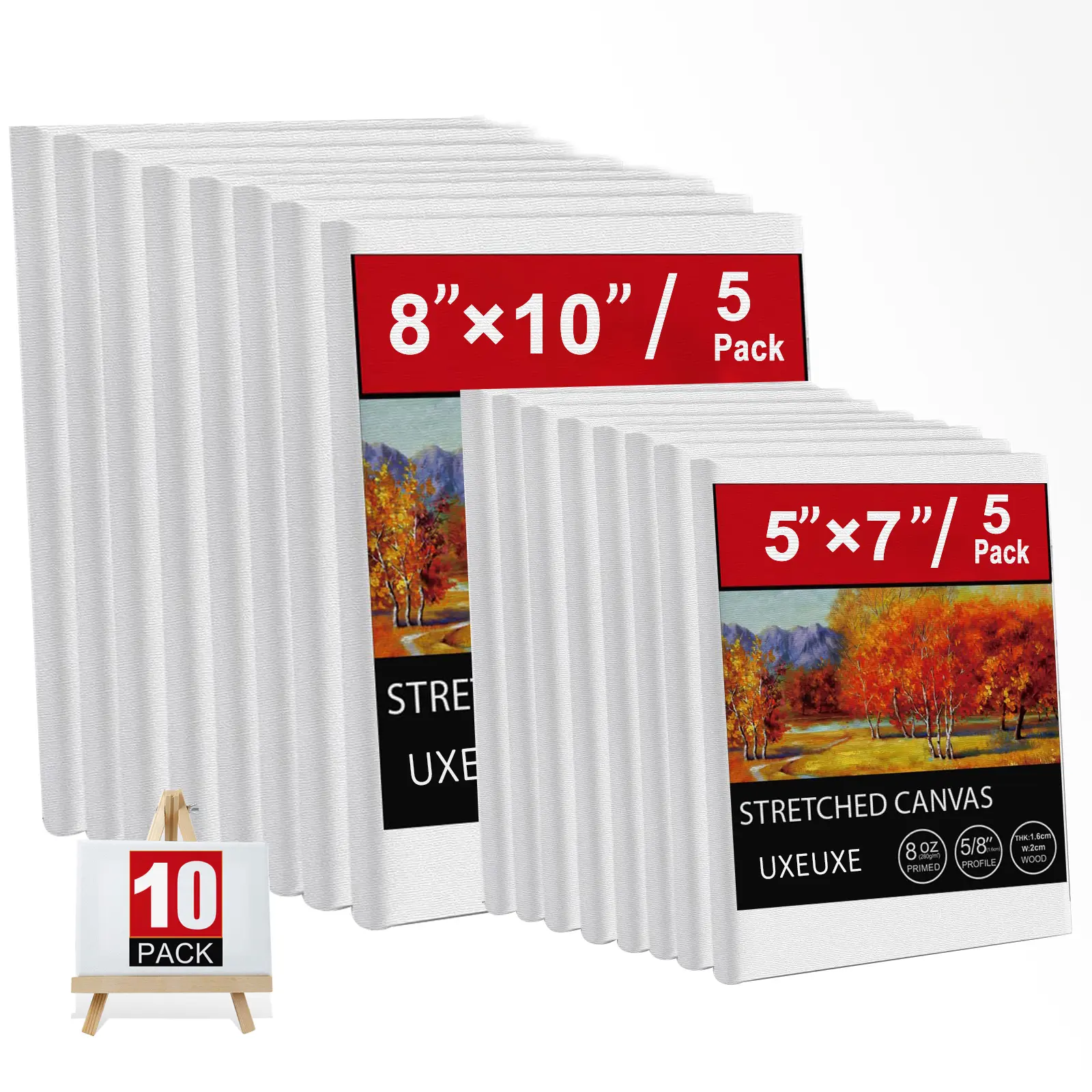 Blank Primed Stretch Painting Canvas (10 Packs Total, 5 Sheets Each: 8x10 & 5x7 Sizes), Compatible with Oil & Acrylic Paints, for Beginners & Artists, Ideal for Art Projects