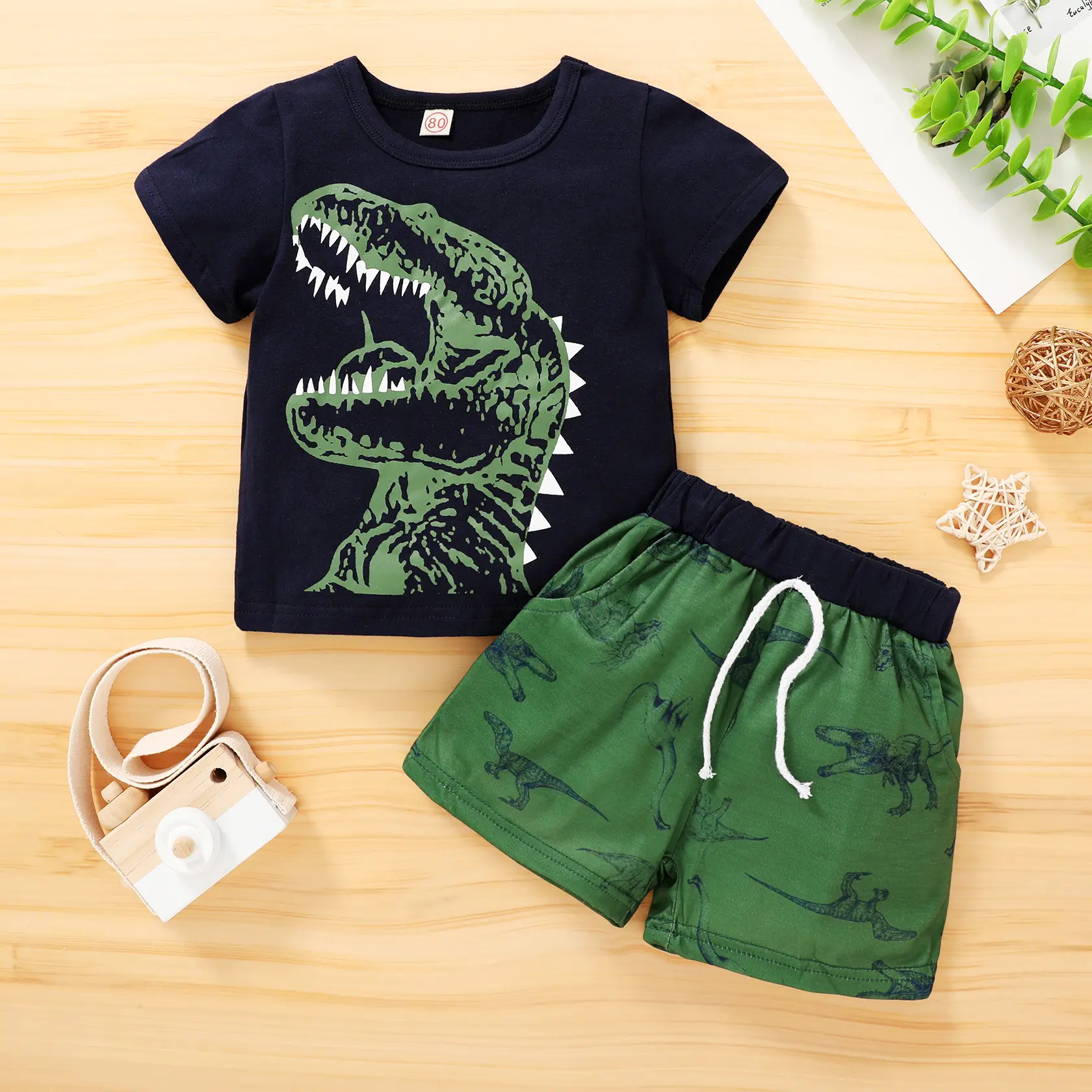 Boy Clothes Short Sleeve Dinosaur Printed WILD BOY T-shirt + Shorts 2pcs Boys Summer Outfit   cute clothes set baby t for men  Suit cute clothes set Casual Toddler