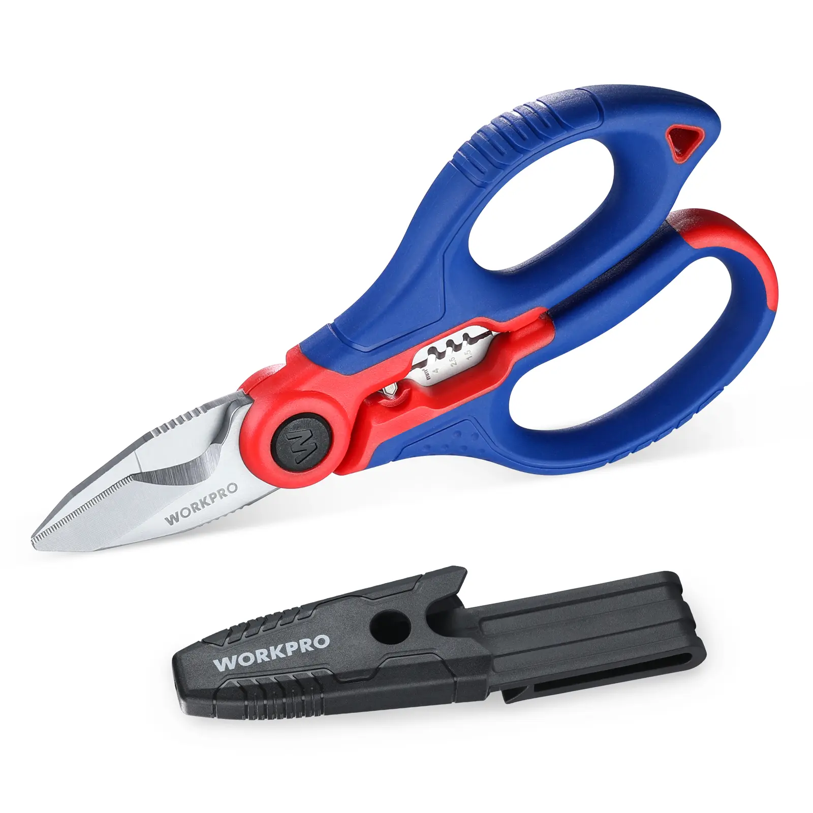 #backtoschool WORKPRO Stainless Electricians Scissors, 6.4" Professional Electrician Shears with Wire Stripper for Soft Cable (Not Suitable for Diving Use)