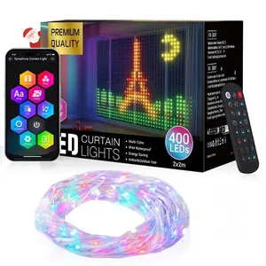 Quntis Smart RGB Curtain Fairy Lights 3x3m, Transparent Wire LED String Lights with Remote Control & Music Sync, Christmas Window Decorations