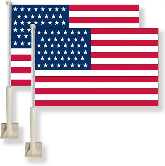 2 Pack United States of America Car Flag -American Car Window Flag -11X16Inch(28x40cm) 100% Polyester, Strong White Flagpole