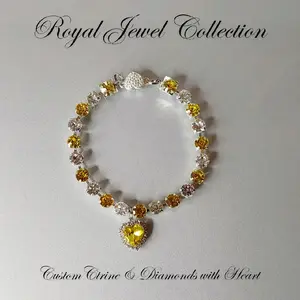 Custom Citrine & Diamond Crystal Heart Pet Collar Necklace Magnetic Breakaway Safe for Dogs & Cats