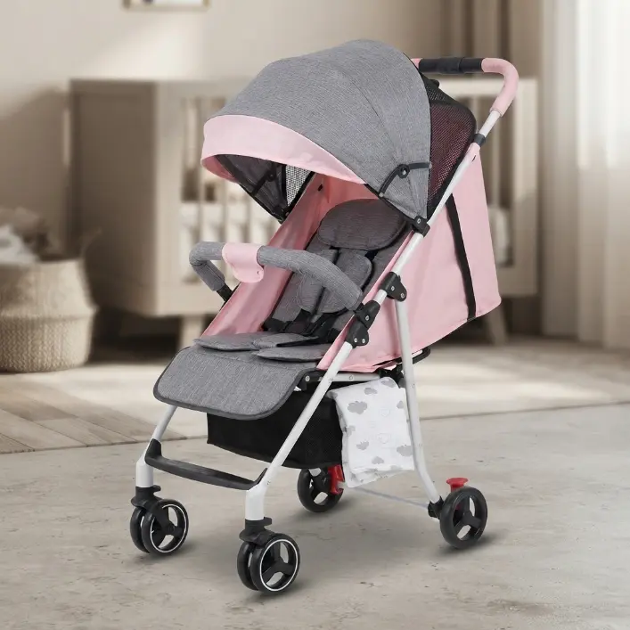Baby Stroller with Compact Folding, Multiple Reclining Positions, Sun Shades, Storage Basket, Mini Sized Design, Padded Back, Steel Frame