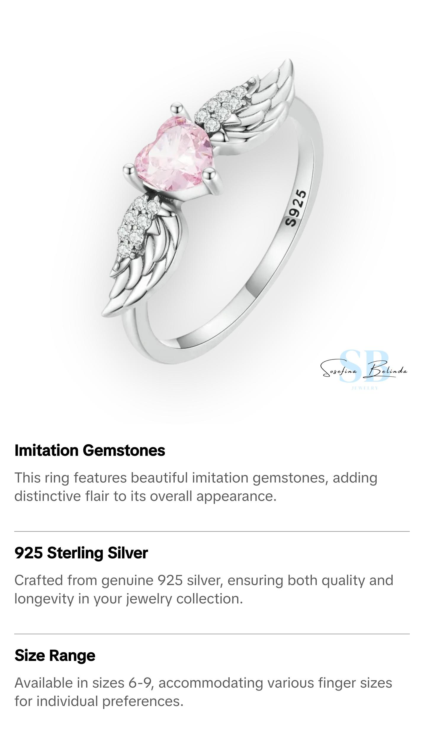 Pink Angel Heart Sterling Silver Ring