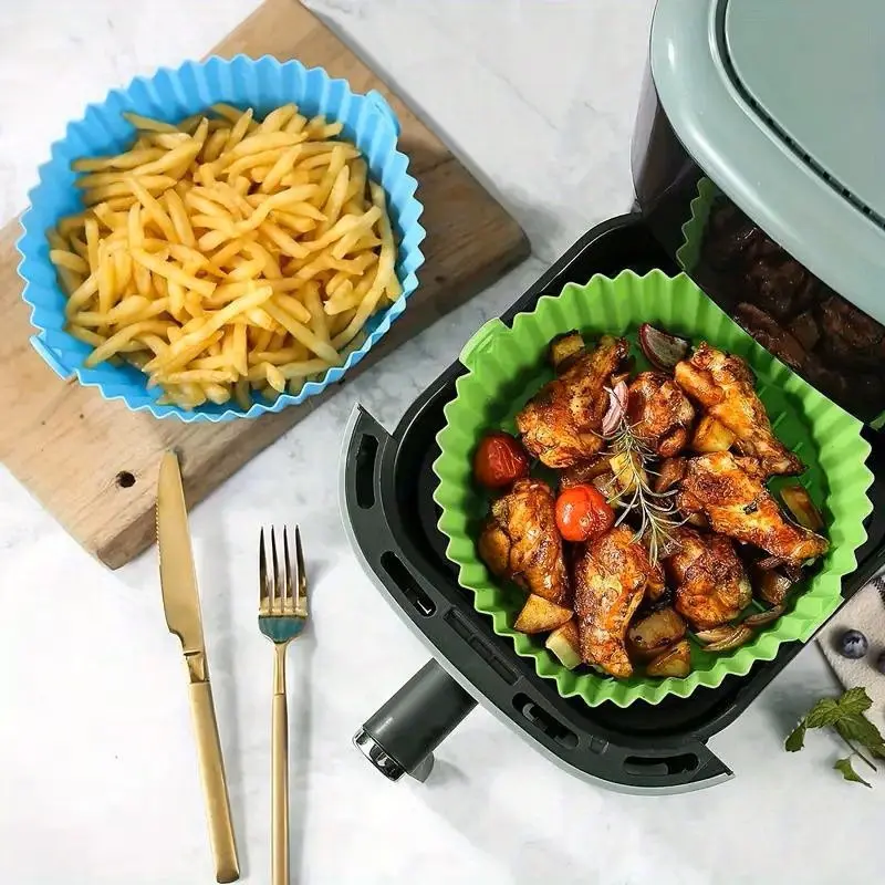 Silicon Air Fryer Liners 4pcs reusable air-frying and baking setup, 3-5 QT air fryers, easy clean and dishwasher safe