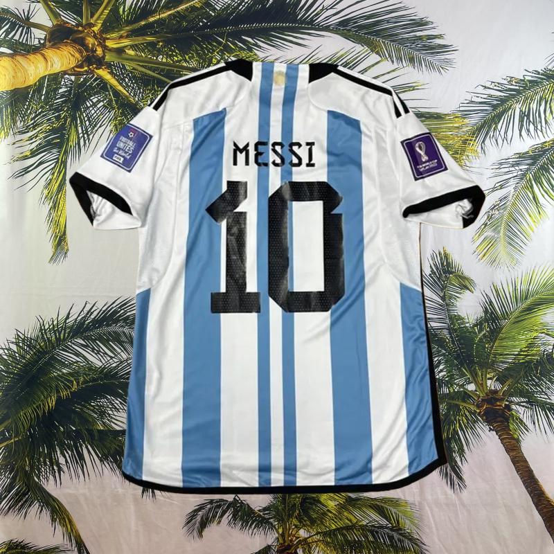2022 World Cup Argentina Champion Home Jersey No. 10 Messi Fan Edition Football Jersey Short Sleeve  Crafted with Premium Artistry