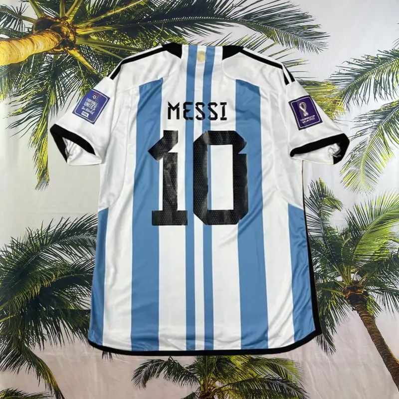 2022 World Cup Argentina Champion Home Jersey No. 10 Messi Fan Edition Football Jersey Short Sleeve  Crafted with Premium Artistry