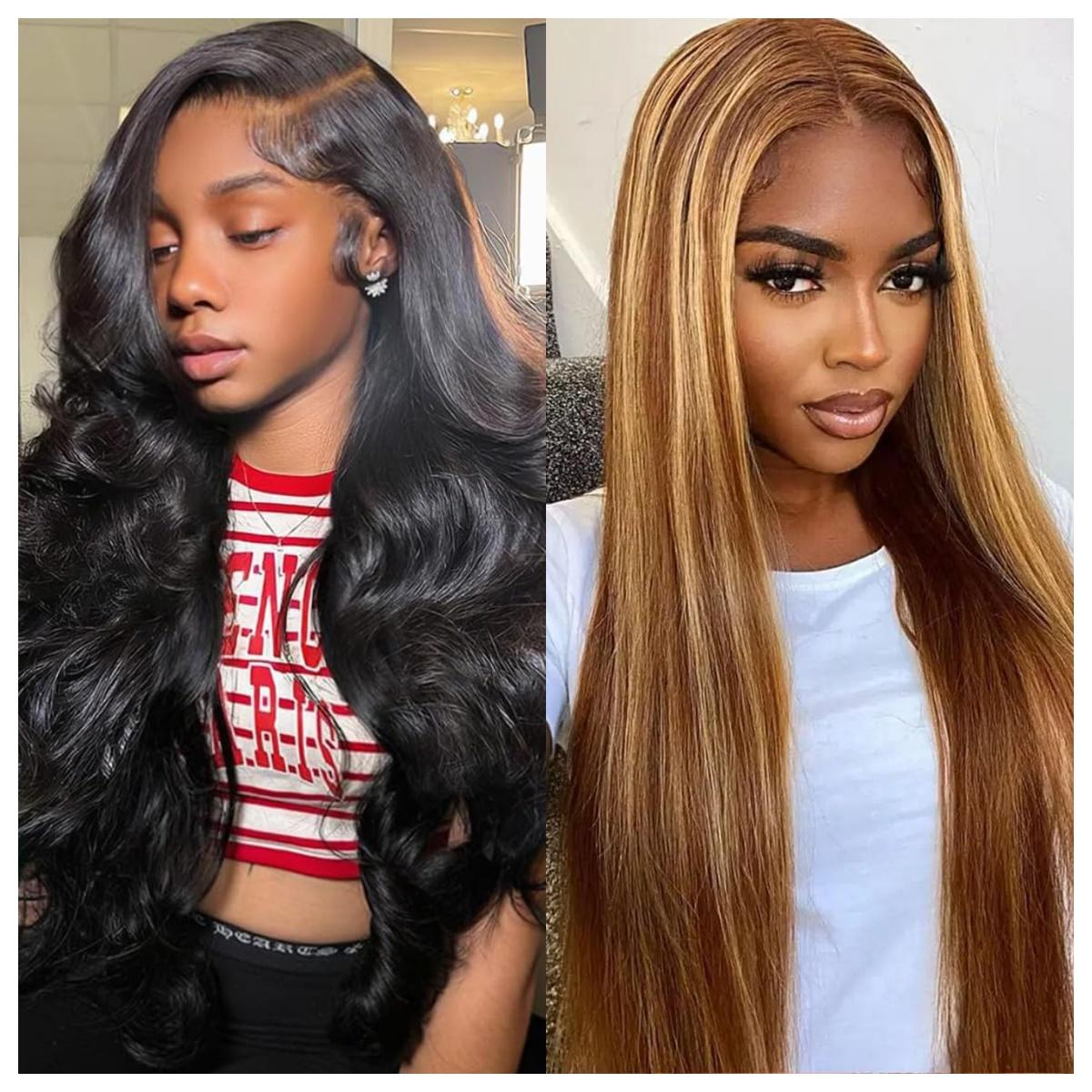 【Live Combo】Female 2 Burgundy Body Wave Human Hair 13x4 Transparent Lace Front Wigs