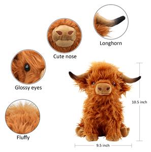 10.5 Inches Highland Cows Stuffed Animals, Cute Fluffy Cow Plush Figure