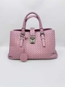 Pre-owned Bottega Veneta Small Pink Intrecciato Leather Bag with Dual Top Handles & Gunmetal Hardware