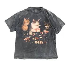 Poker Cats Vintage Graphic T Shirt, Retro Funny Gambling Cat Graphic Tee, Kitten Card Game Gift