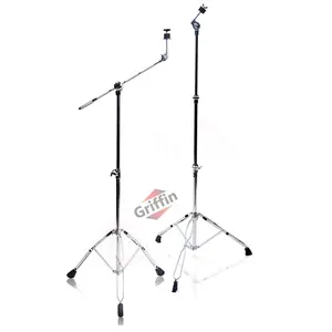 Cymbal Boom Stand & Straight Cymbal Stand Combo (Pack of 2) by GRIFFIN | Percussion Drum Hardware Set for Mounting & Holding Crash, Ride, Splash Cymbals | Arm Counterweight Adapter Kit & Double Braced