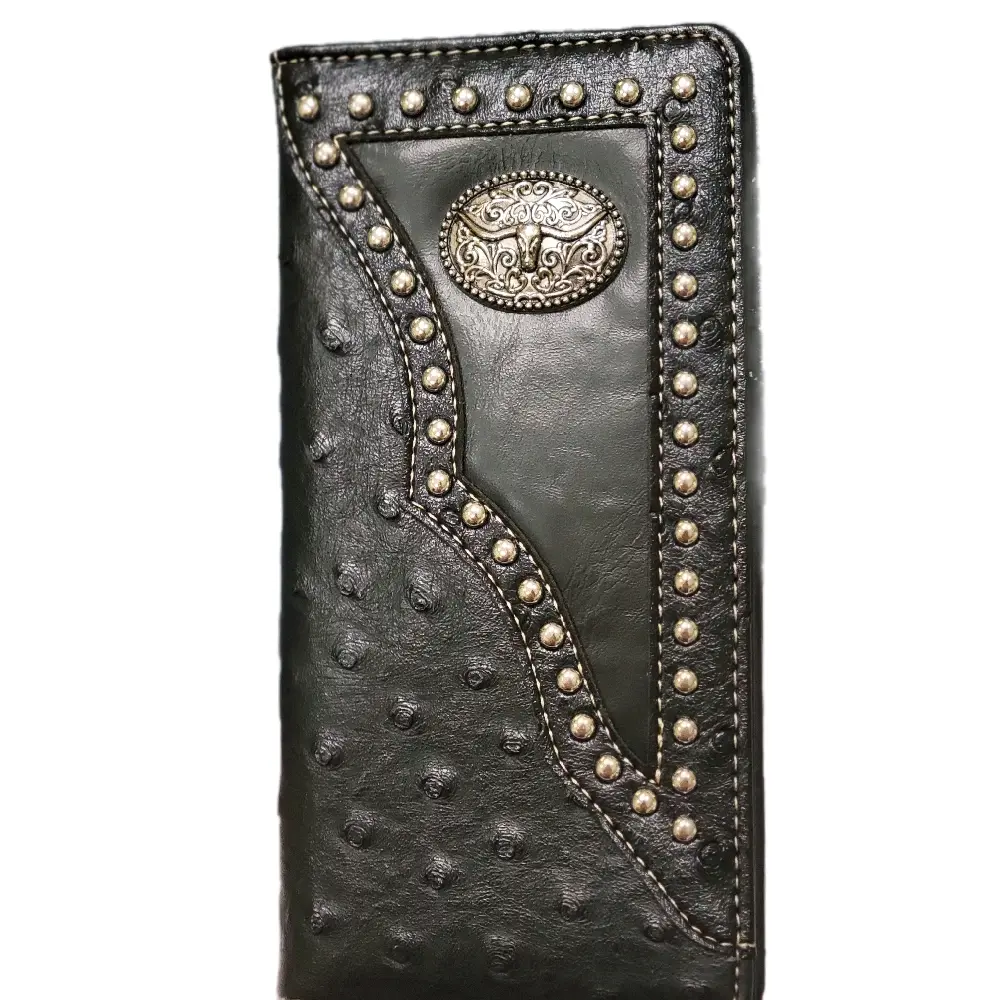 Longhorn concho Western mens wallet Bifold black, check book, credit card holder