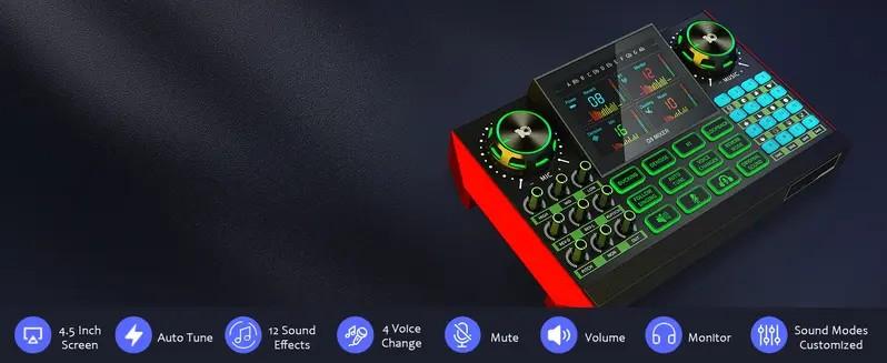 Tenlamp G9 Live Streaming Sound Card Set, Mixer Device with Voice Changer, 2-Level Noise Reduction, Built-in 2000mAh Battery for Live Streaming, Singing and Video Makers