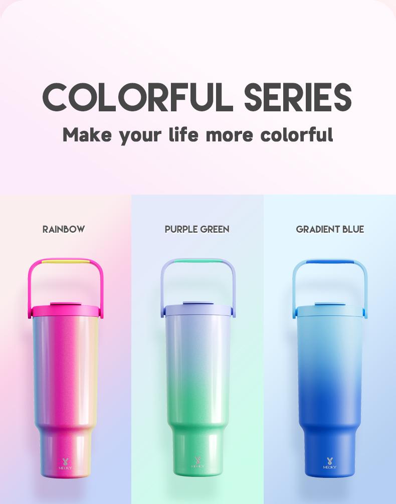 【Live Exclusive Deal】MEOKY 32/40/50oz 100%Leak-proof Stainless Steel Handle Thermos Cup, Suitable for Carrying out,  two Handles, Drop-resistant,Valentine's Day gift