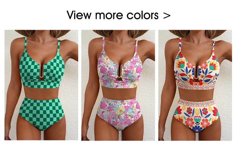 Aleumdr Floral High Waisted Bikini Set for Women – Sexy Two Piece Removable Pad Swimsuit with V Neck Adjustable Straps & Tummy Control Swimwear Swimming Beach