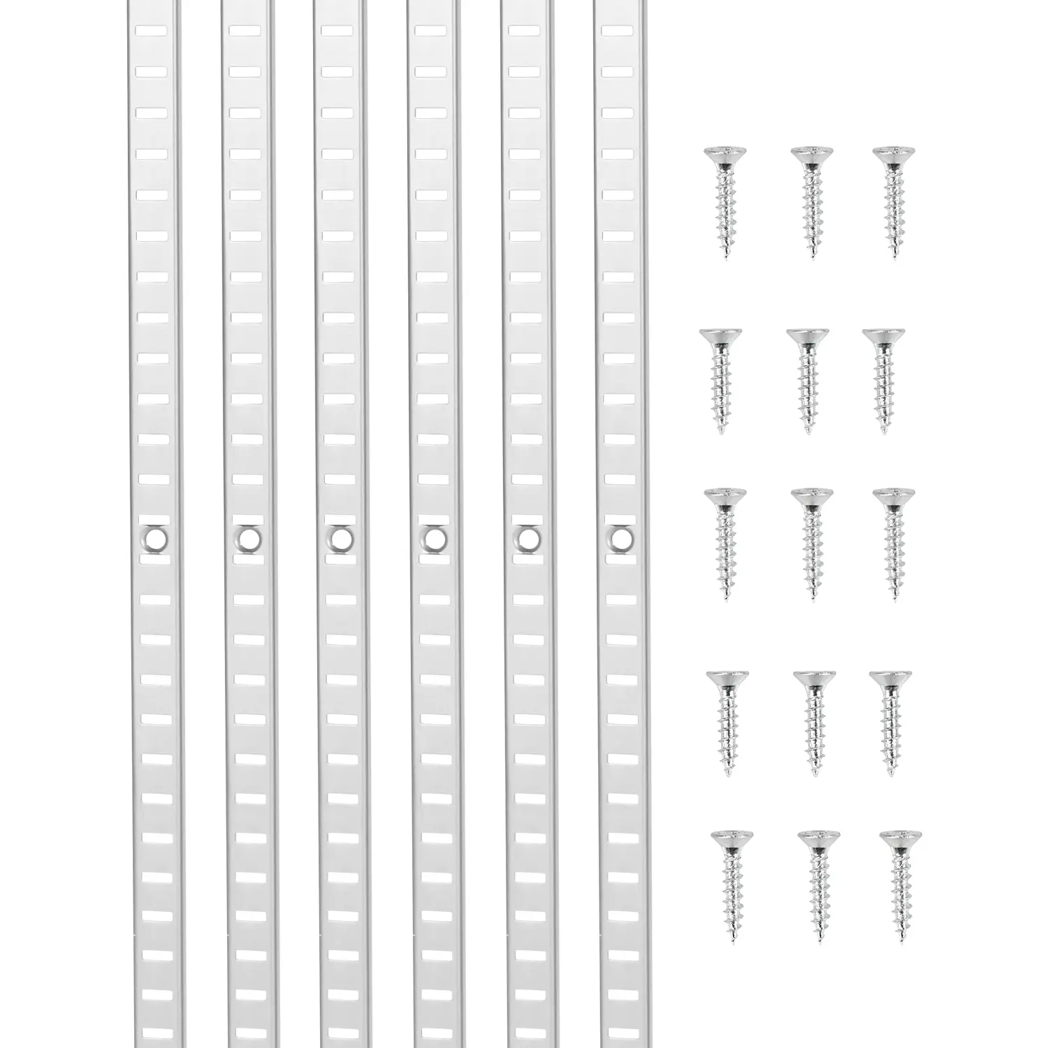 VEVOR 8-Pack 36.3-in Stainless Steel Mortise Mount Pilaster Strips with Pilasters + Screws, Sturdy Bracket Standards, Adjustable Metal Bolt Threaded Brackets, 32 Screws for Floating Wall Shelves, Home Organization