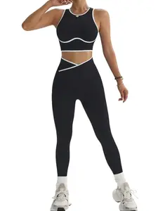 Women's Hem Cropped Tank Top And Asymmetric Waist Leggings Sports Suit Gym Set Fitness Outfit Gym Leggings Set Women Ribbed Workout Set