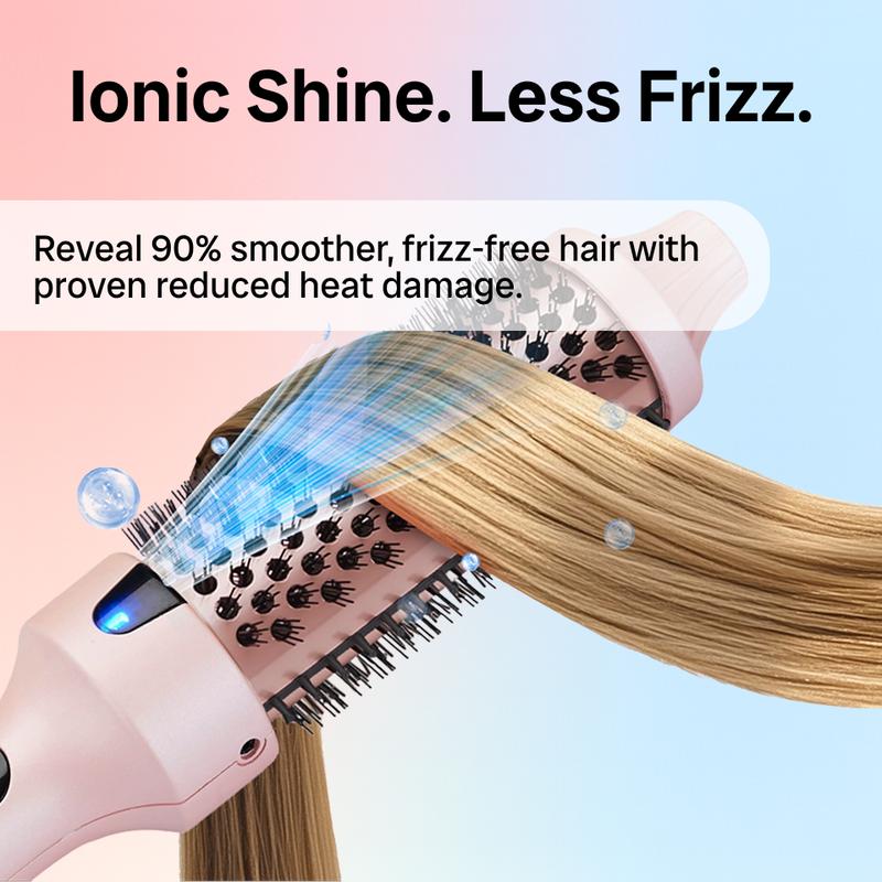 Thermal Brush, Blowout Wavy Boost 1.5 inch Heated Round Brush Look with  LED Display, Dual Voltage, Pink, Less Damage,  Hair Heated Curler Brush,Negative Ions Single,for wavy hair,hairstyling,long-lasting wave,Curling Irons,Detangler Straightening