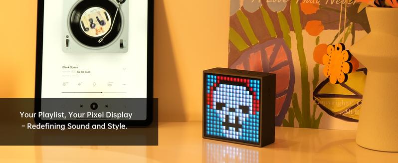 Divoom TimeBox Evo - Pixel Art Bluetooth Speaker with 16x16 LED Display APP Control - Cool Animation Frame & Gaming Room Setup & Bedside Alarm Clock- Black , speker gift Music Sound System Audio