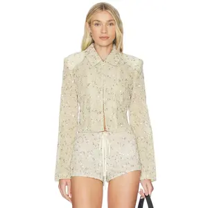 LIONESS Sequin Cropped Jacket in Lemontini