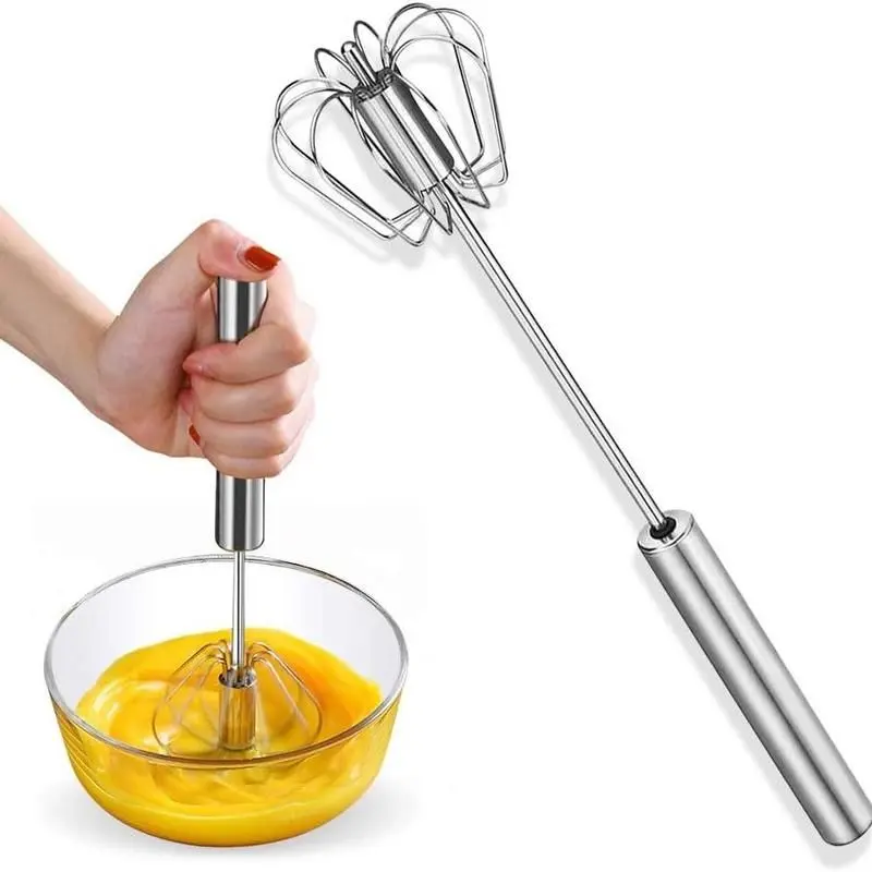 Stainless Steel Whisk, Semi-Automatic Hand-Push Egg Beater, Lightweight Battery-Free Mixer for Camping & Home Kitchen, Compact, Manual Action, Hand Whisk, 1 Piece, Single Unit, Cooking, Solid Metal, Kitchen Gadgets, Utensils, 1Pc, Manual Push, Home Cooks,
