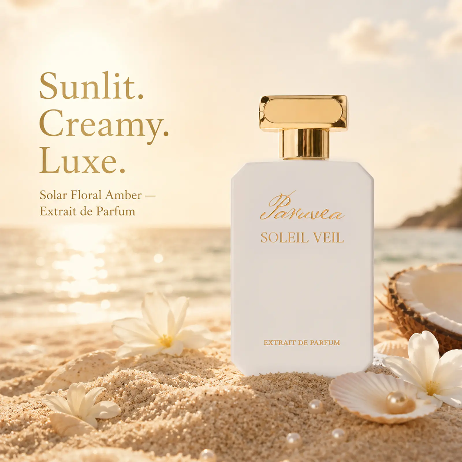Paruvea Soleil Veil Extrait De Parfum | Pistachio Coconut Amber Vanilla White Floral | Sun-Kissed Warm Skin Unisex Perfume | Addictive & Cozy 100ml (3.4 fl oz)