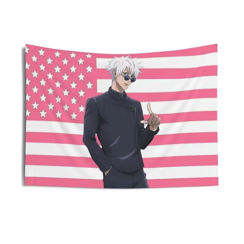 Gojo Satoru Jujutsu Kaisen Geometric Light Peach Linen Durable Tapestry Wall Hanging, 40x30in Anime Decor for Indoor Summer Home Use