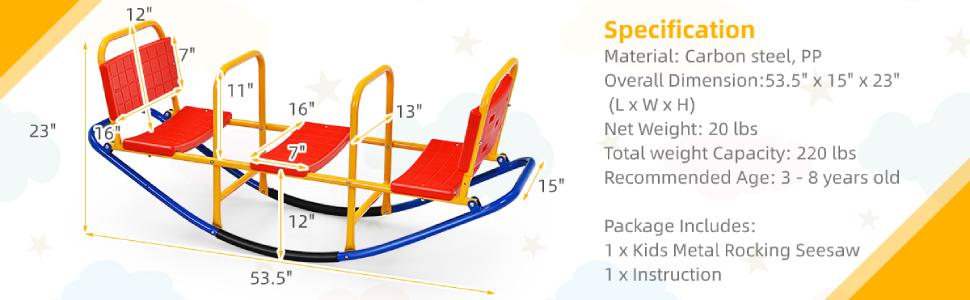 Costzon Seesaw Teeter Totter, 2 in 1 Metal Rocking Seesaw for Toddlers with Easy-Grip Handles, Indoor Outdoor Toy Gifts for Ages 3-8