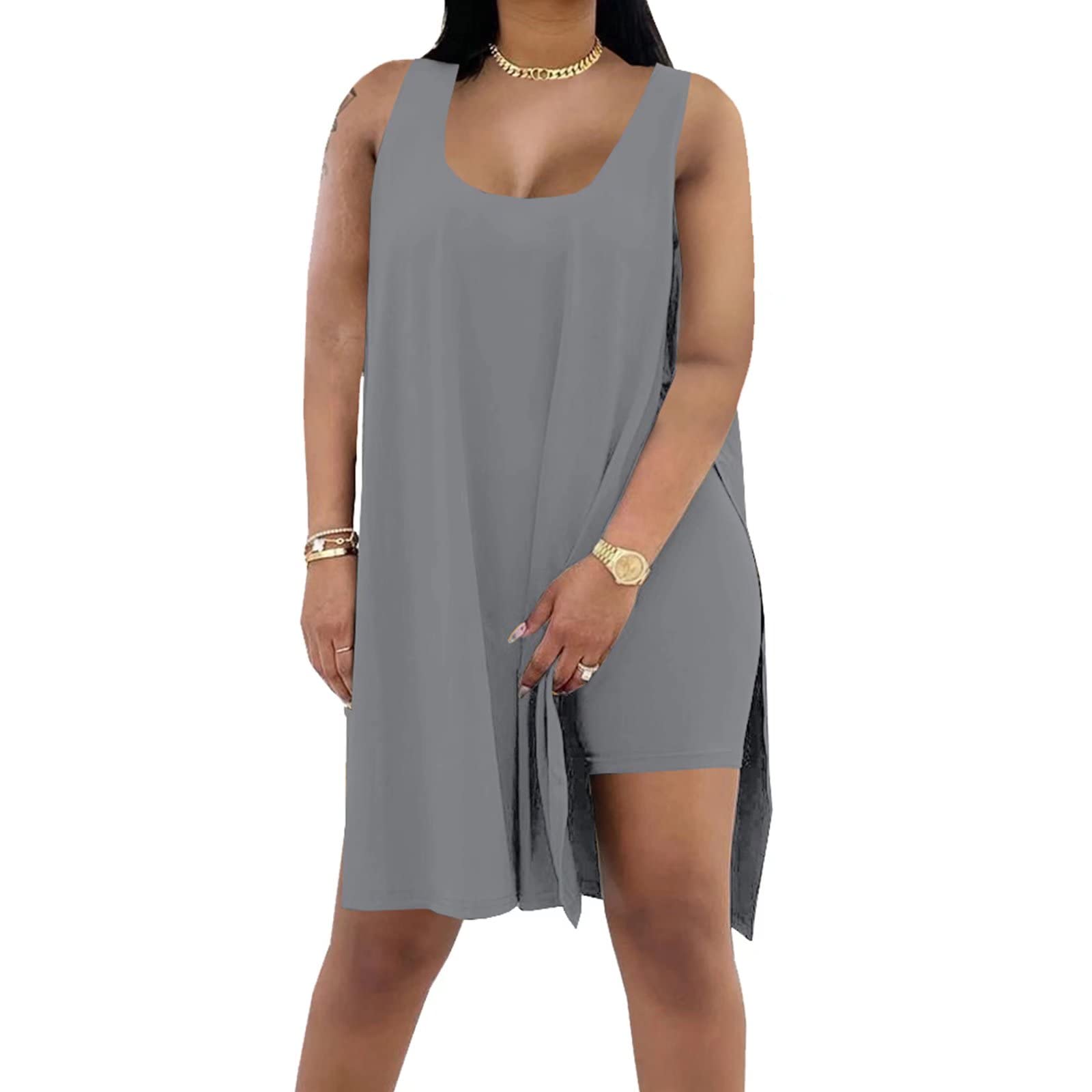 Women's Plus Size 2 Piece Outfits Sleeveless Tunic Tops and Bodycon Biker Shorts Sets Tracksuits Womenswear Casual Clothing Garment Women's Plus Size 2 Piece Outfits Sleeveless Tunic Tops and Bodycon Biker Shorts Sets Tracksuits Womenswear Casual Clothing Garment