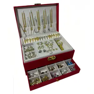 Double-layer single-drawer velvet jewelry box with adjustable divider | Multi-compartment storage design suitable for necklaces, rings, and earrings | A perfect gift for women, brides, or birthdays (luxurious velvet jewelry box)