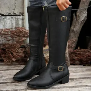 Women's Extra Wide Calf Knee High Boots, Wide Width Round-Toe Blocked Heel Winter Tall Boots.