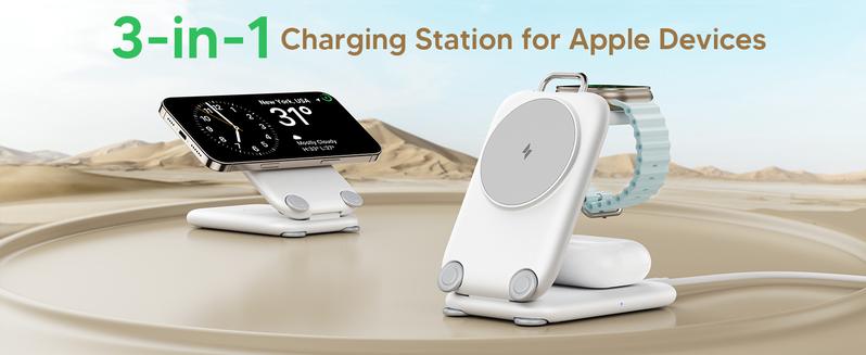 【Valentine's Day Gift】PaktVault 2025 Traveling Fast Wireless Charging Station for Apple Devices, Magnetic 3 in 1 Travel MagSafe Charger Stand for iPhone 16 15 14 13 12 Pro Max Plus, Apple Watch& Air pods 4 3 2 Pro
