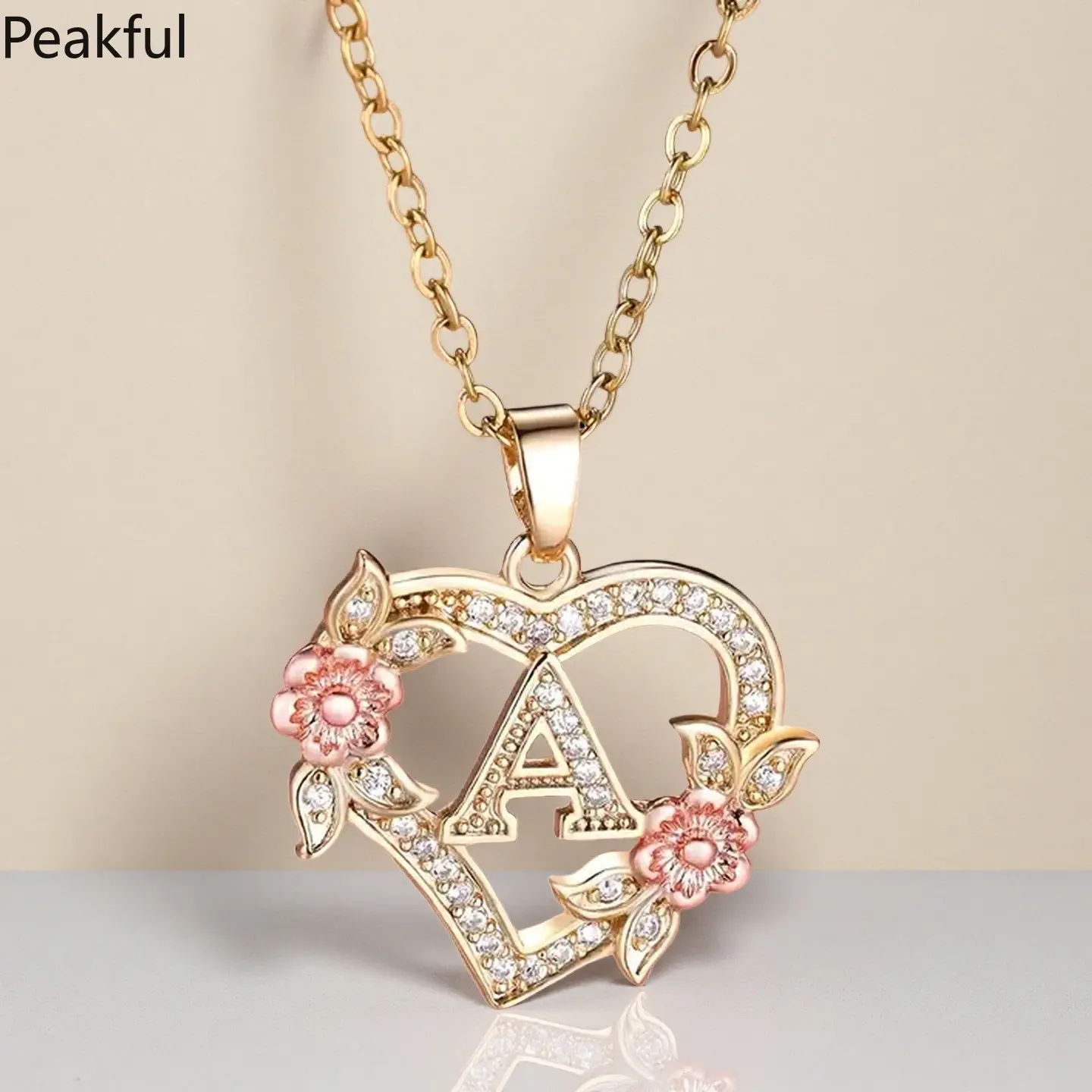 Trendy Love Heart Flower Pendant Necklace – Vintage Gold A-Z 26 Letters Necklace for Women, Perfect Wedding Jewelry & Personalized Gift, Stylish and Elegant Gift for Girls