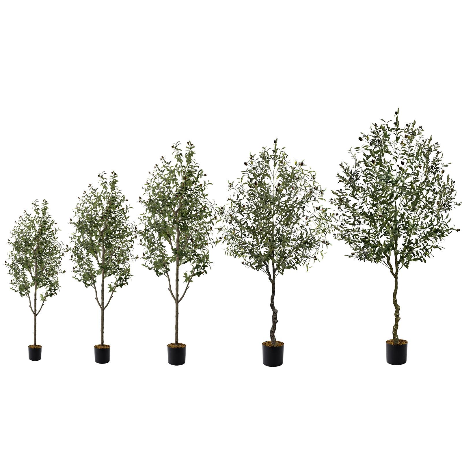 Artificial Olive Tree 7Ft/6Ft/5Ft Tall Faux Silk Plant for Home Office Decor Indoor Fake Potted Tree with Natural Wood Trunk and Lifelike Fruits Decorative Ornaments Wooden
