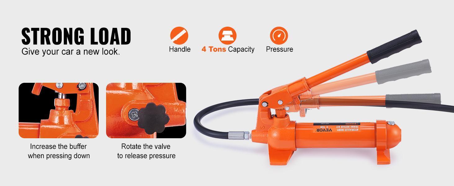 VEVOR 4 Ton/8800 LBS Porta Power,  Portable Hydraulic Ram with 3.9 ft/1.2 m Oil Hose, Auto Body Frame Repair Kit with Storage Case for Car Repair, Truck, Farm