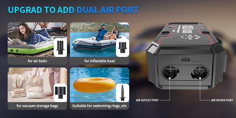 Kapeezi 12000A (All Gas, 12L Diesel) Portable Car Jump Starter with Air Compressor, Blower All-in-One, portable power bank with 160PSI Tire Inflator, Car Battery Jump Starter Multi-Function Vehicle battery jump pack Automotive Tool Kit