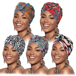 5-Pack Pre-Knotted Headwraps for Women – African Turban Style, Beanie-Style Hair Covers